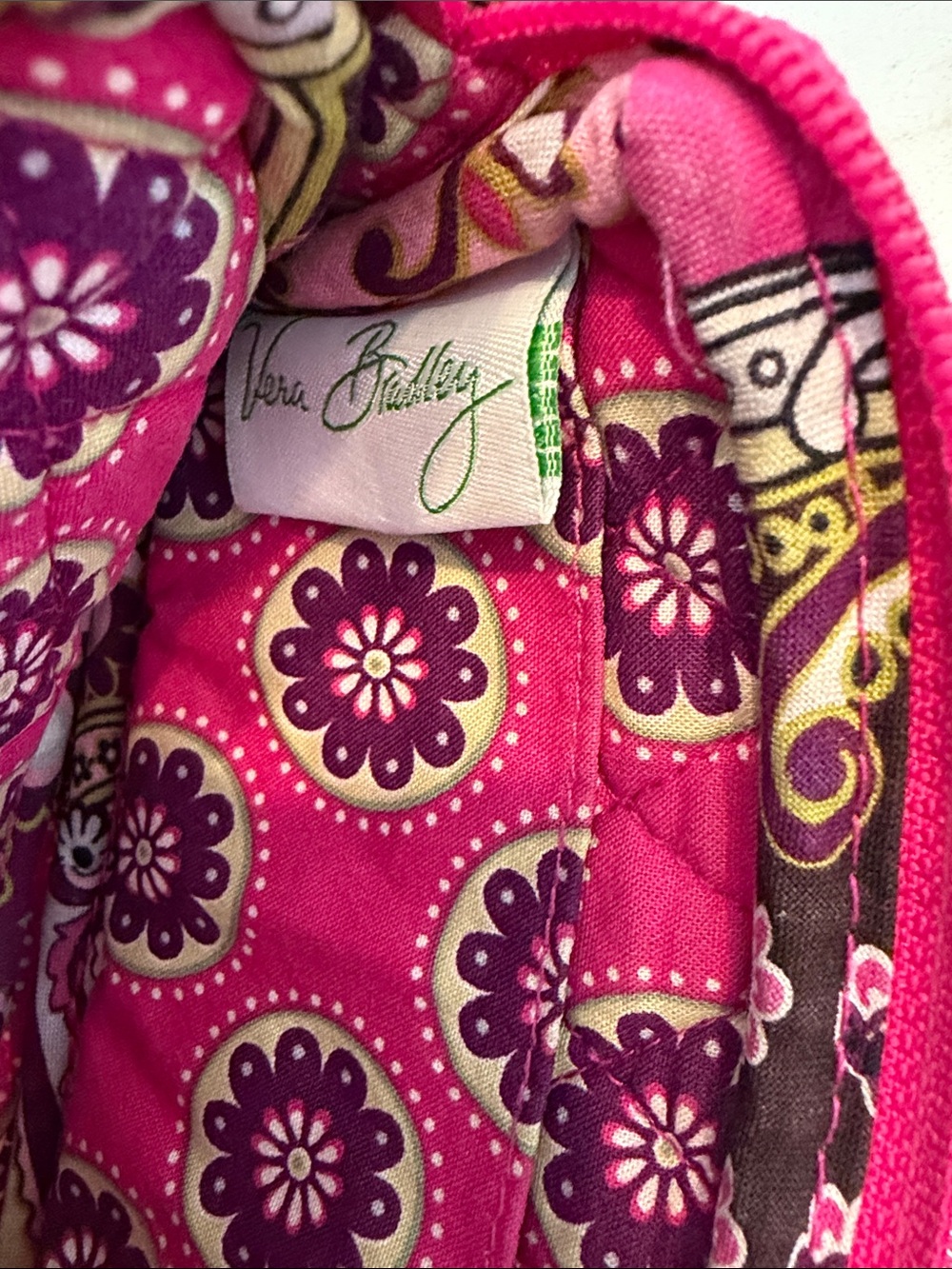 Vera Bradley Pink and Purple Paisley Quilted Wristlet approx 7 inches